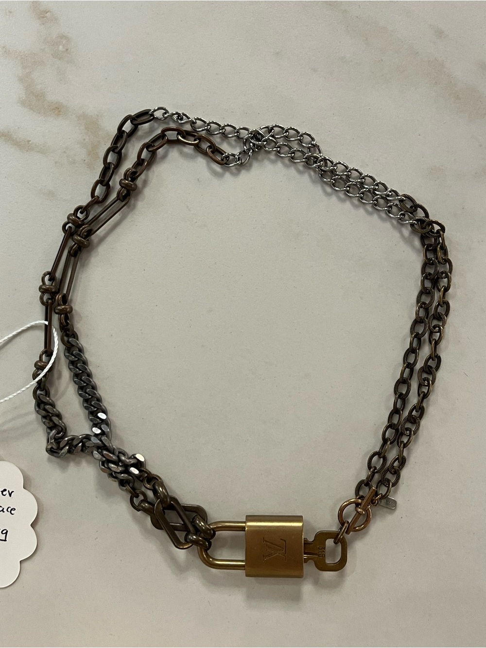 Louis Vuitton Mixed Metal Padlock Chain Necklace in Gold and Gunmetal